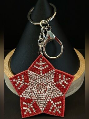 Red Christmas Star Crystal Keychain Bag Charm - Sparkling Accent for Bags & Keys